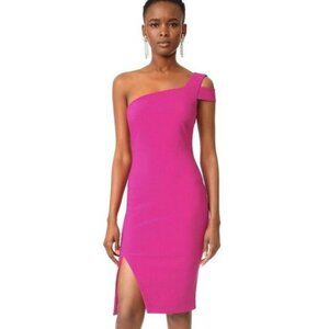 Likely Packard Dress One Shoulder Fuchsia Pink Mid Length Slit Size 12 New